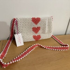 Isaac Mizrahi Pink and White Beaded Crossbody Bag